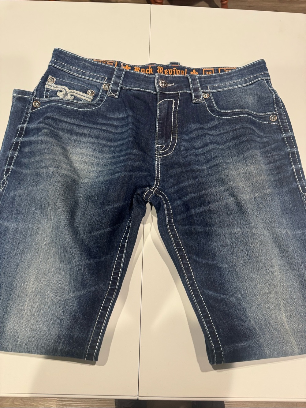 Rock Revival Men's Dark Blue Washed Relaxed Denim Pants